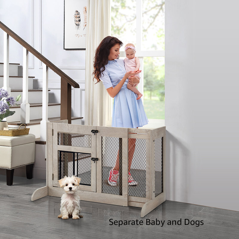 Tucker Murphy Pet Dorval Dog Gate Indoor to Separate Puppy Large Dogs and Baby for Stairs Walk Through Pet Gate with Dog Door Free Standing Dog Gate Wayfair